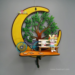 화인 클레이 샘플 나무와 달 토끼 자전거 낙엽