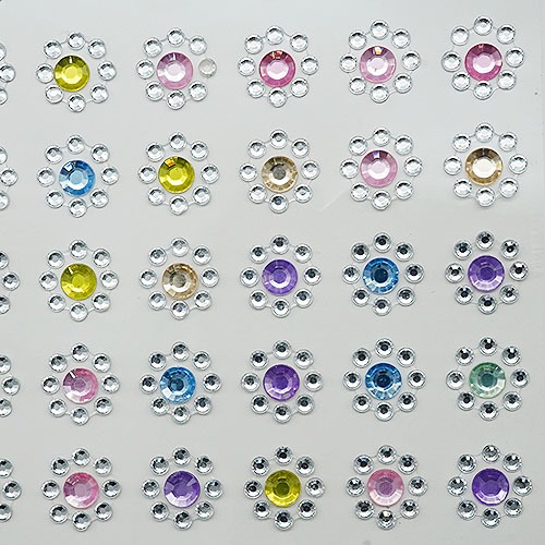큐빅스티커 꽃(태양)모양 13mm 믹스 ( 낱개 알수 6*26 ) 1장