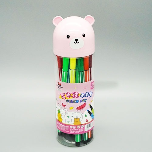 원통 곰 24색 싸인펜 (분홍색)